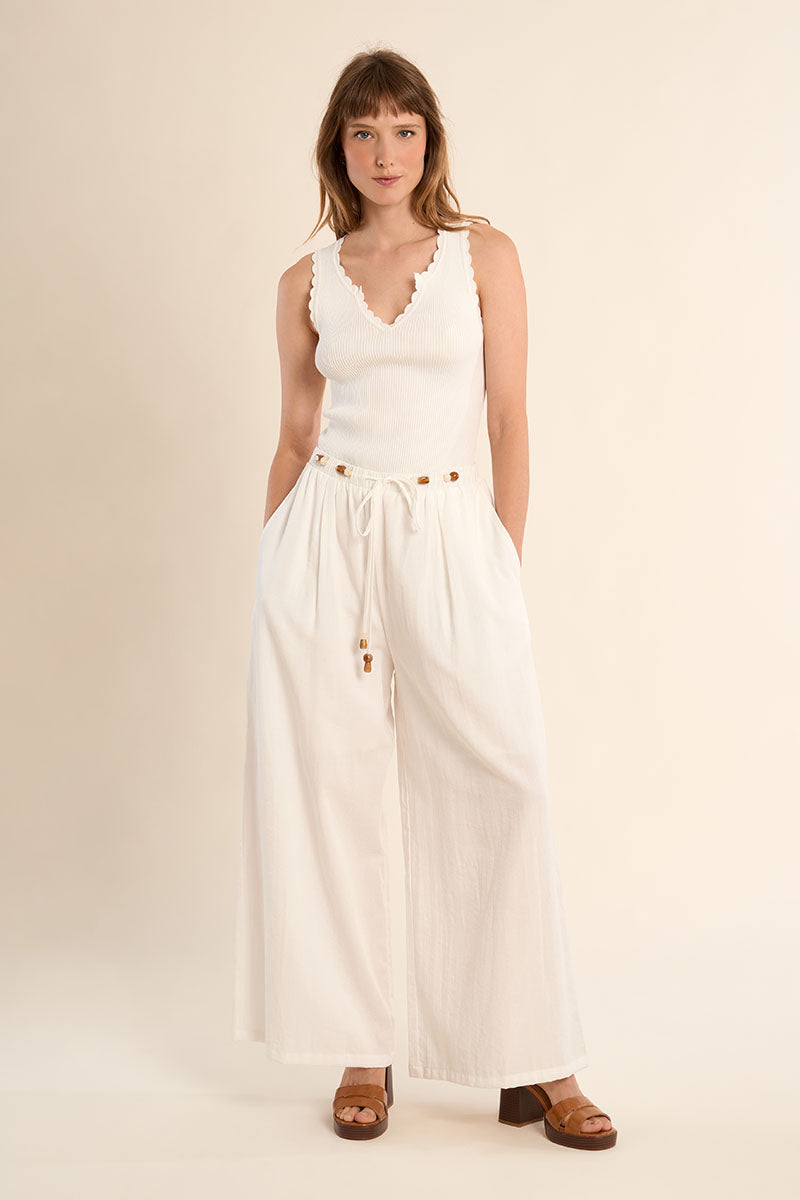 Scalloped Detail Soft V Tank Top
