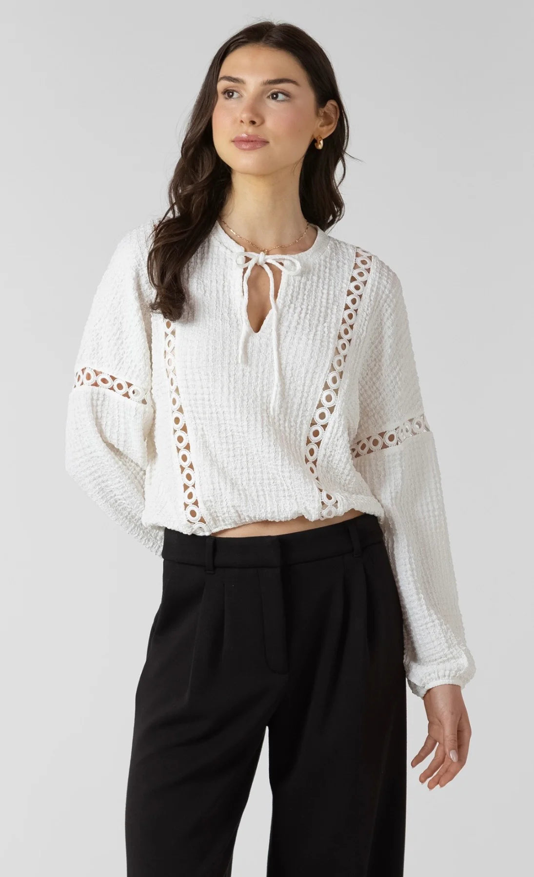 Lace Insert Textured Blouse