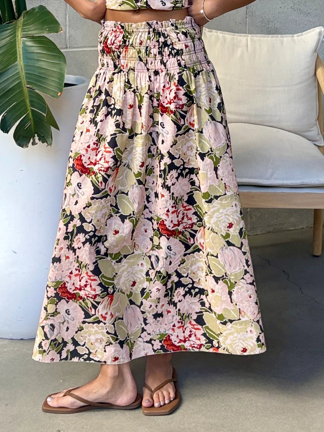 Dex Smocked Waist Midi Skirt