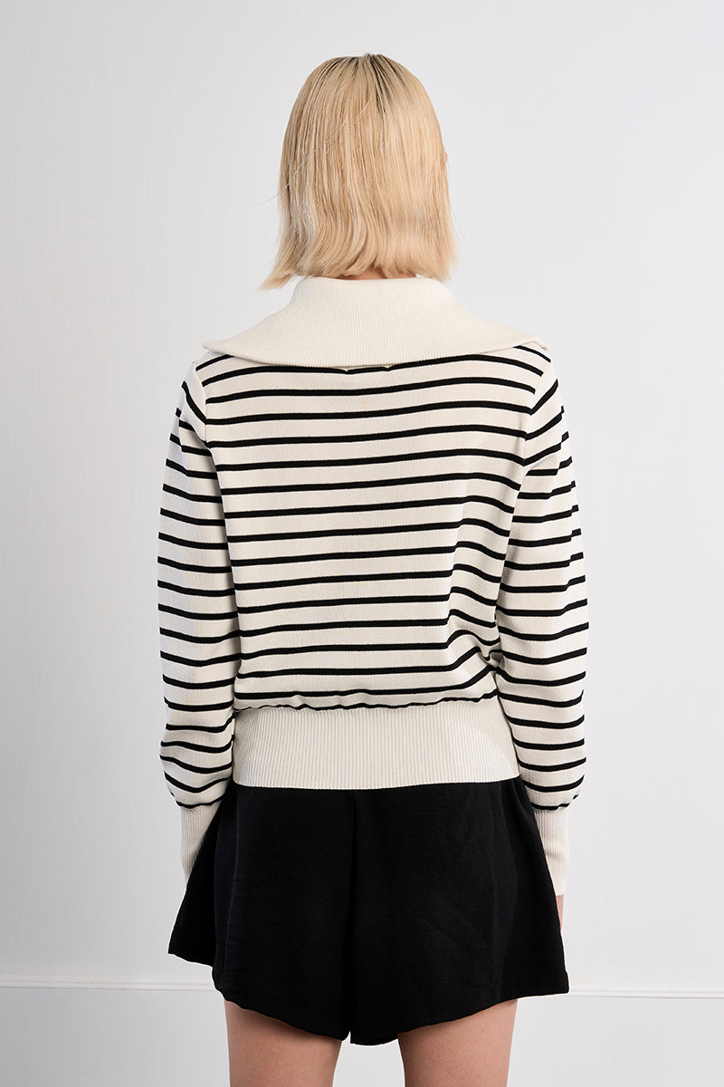 Striped Front Zip Cardigan