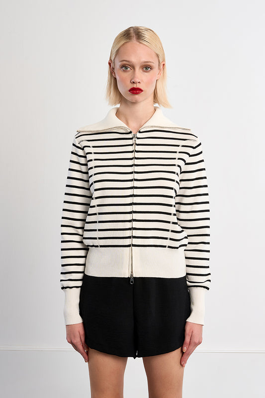 Striped Front Zip Cardigan