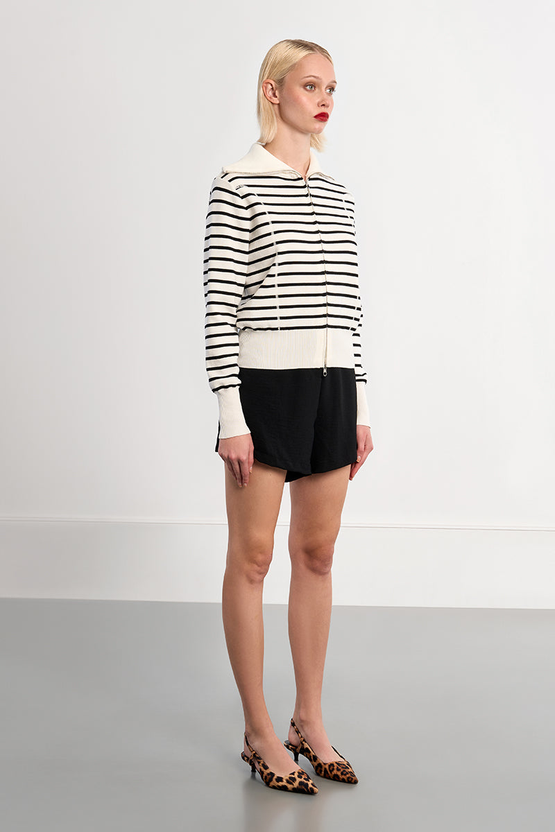 Striped Front Zip Cardigan