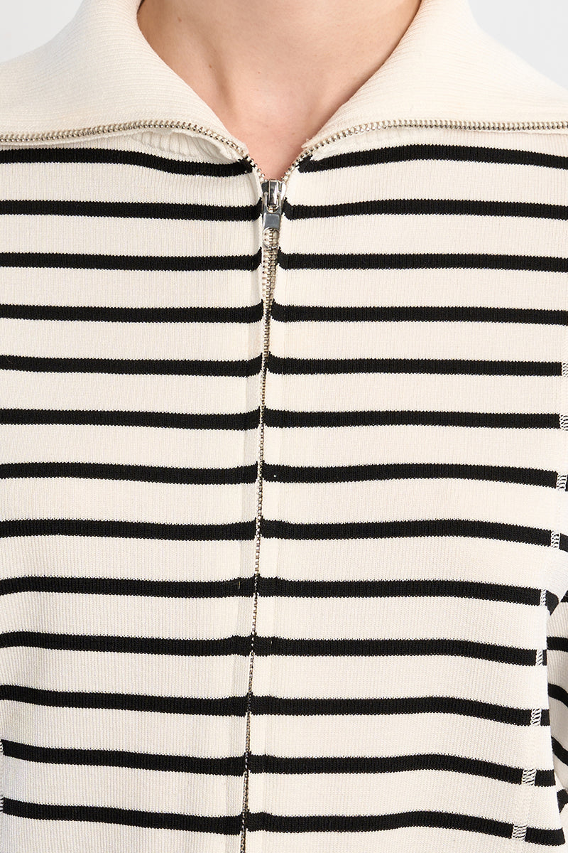 Striped Front Zip Cardigan