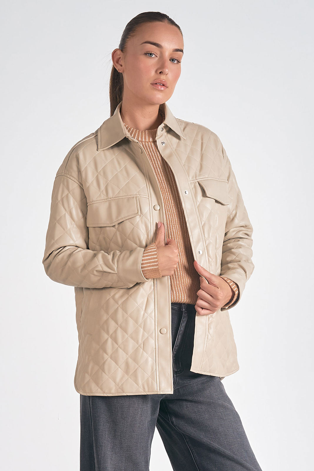 FAUX LEATHER QUILTED JACKET