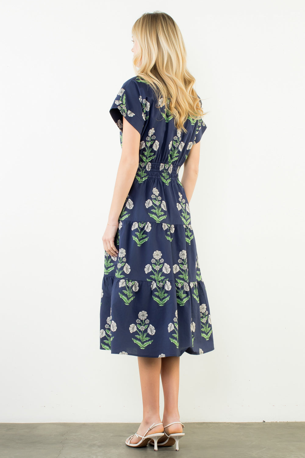 Navy Floral Pattern Midi Dress