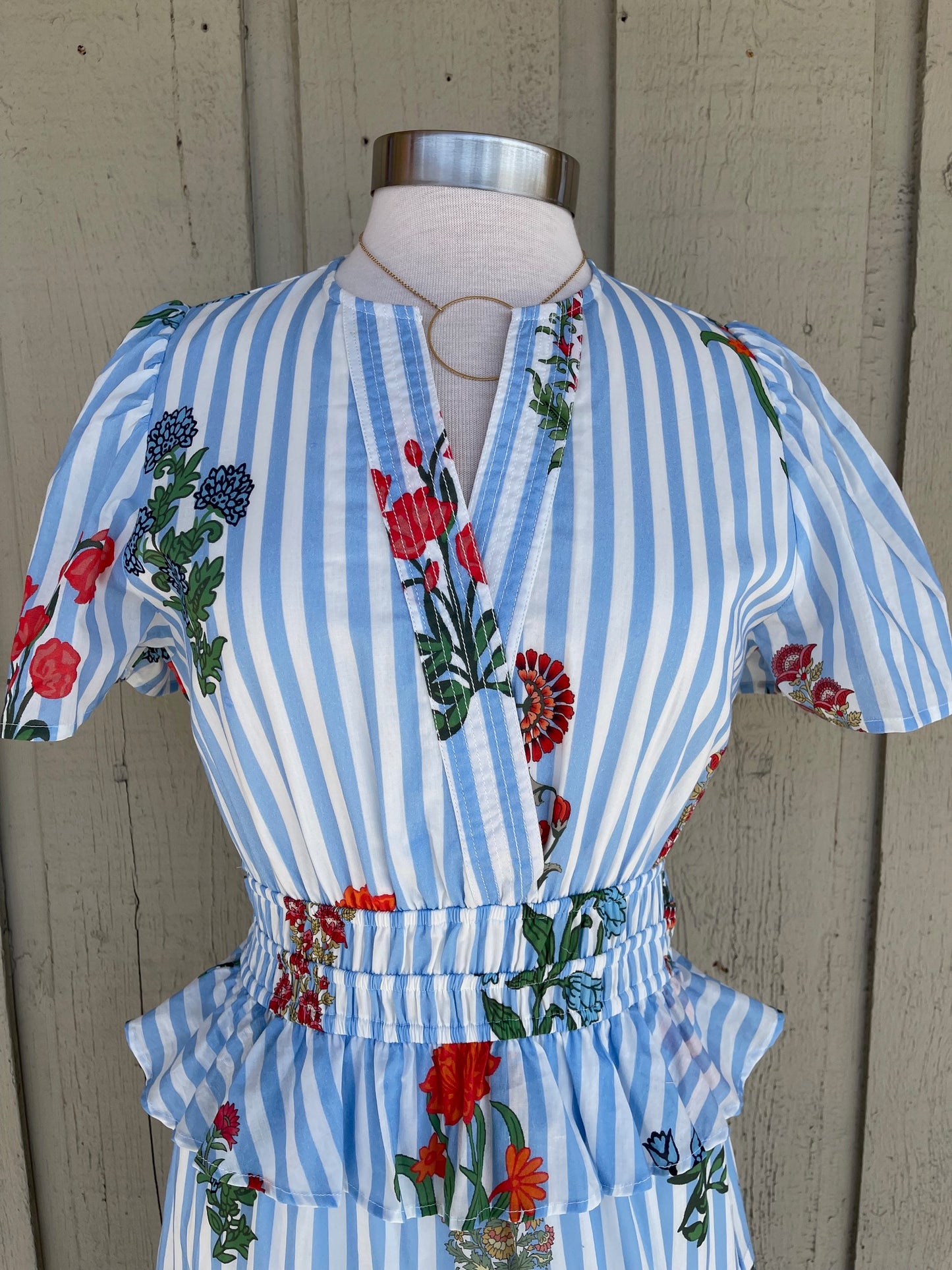 Floral Striped Tiered Midi Dress