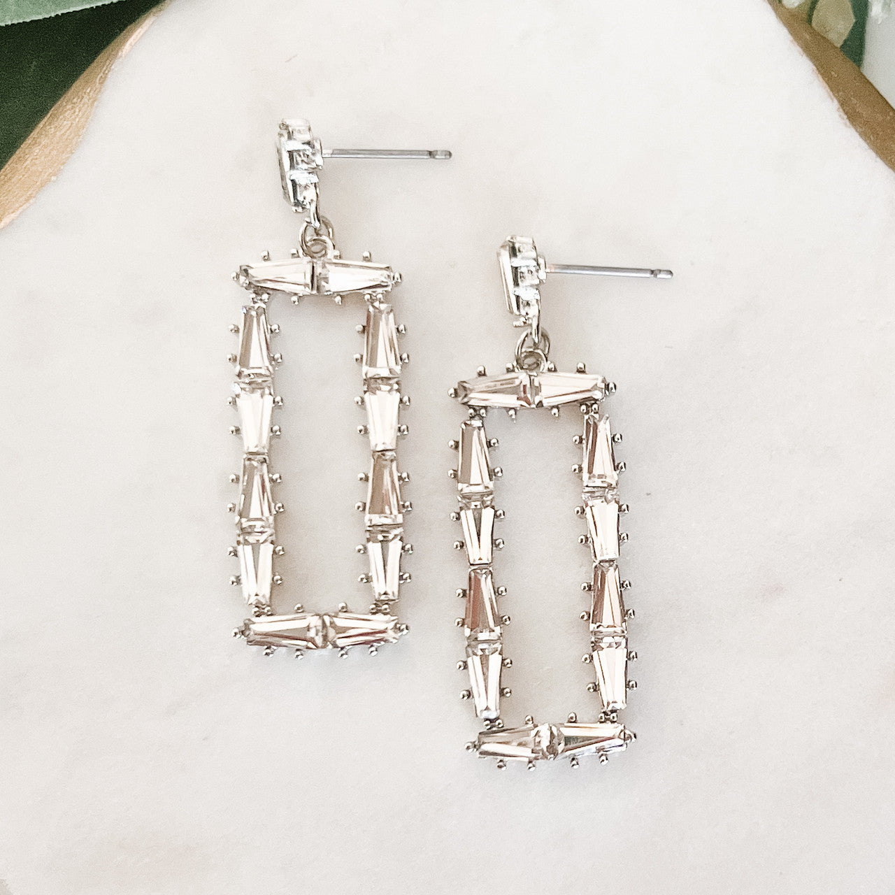 Rectangle Stone Dangle Earrings