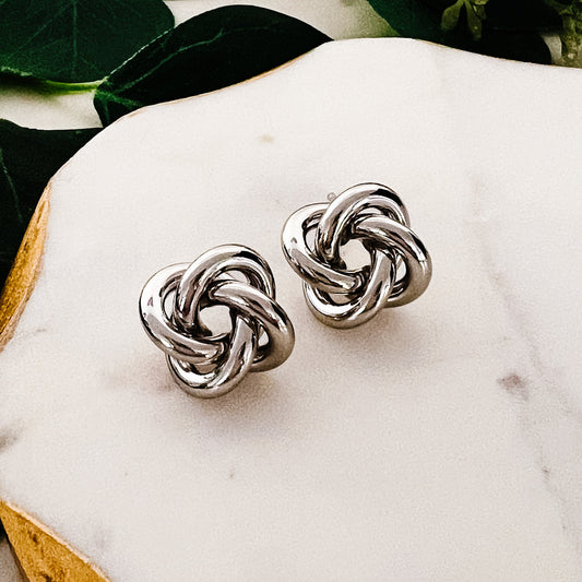 TWIST KNOT STUD EARRINGS - SILVER