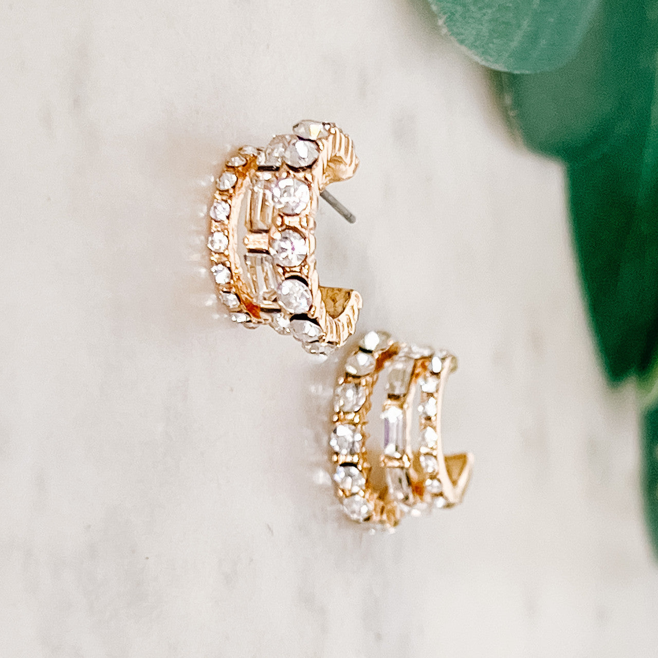 Triple Hoop Stone Encrusted Earrings