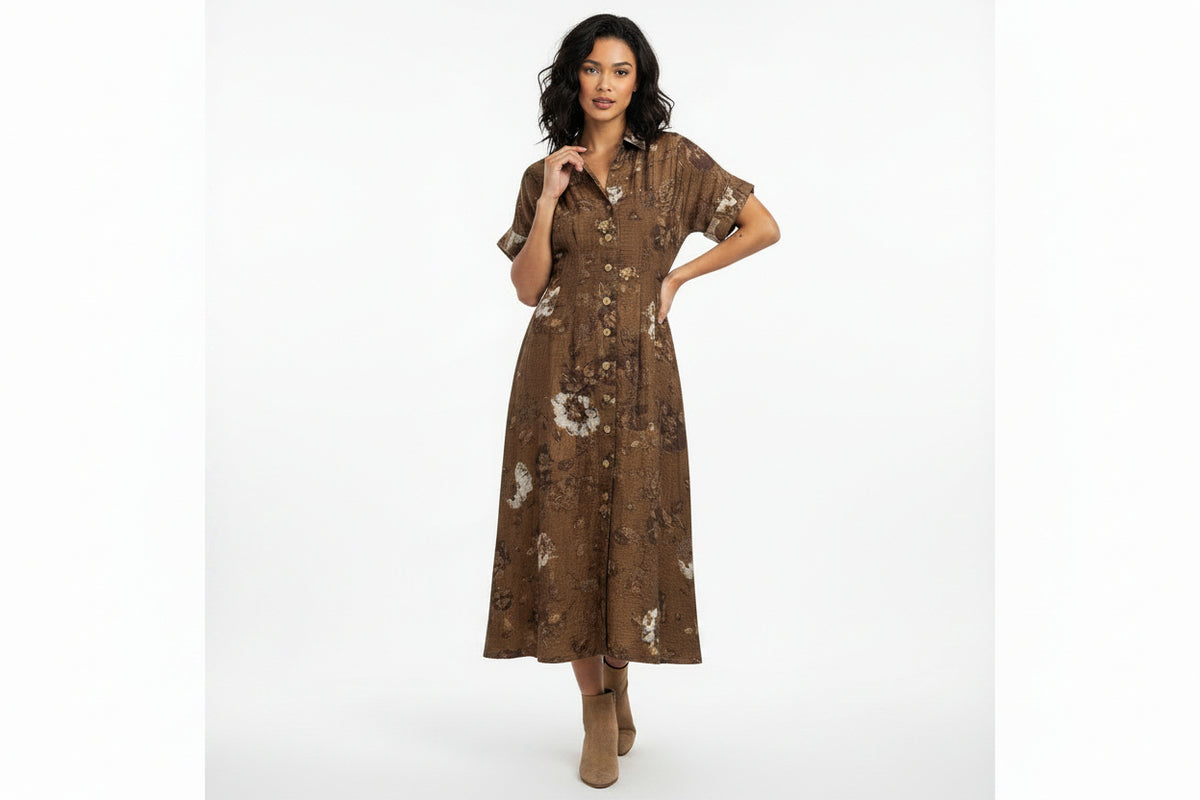 Button Up Long Floral Dress