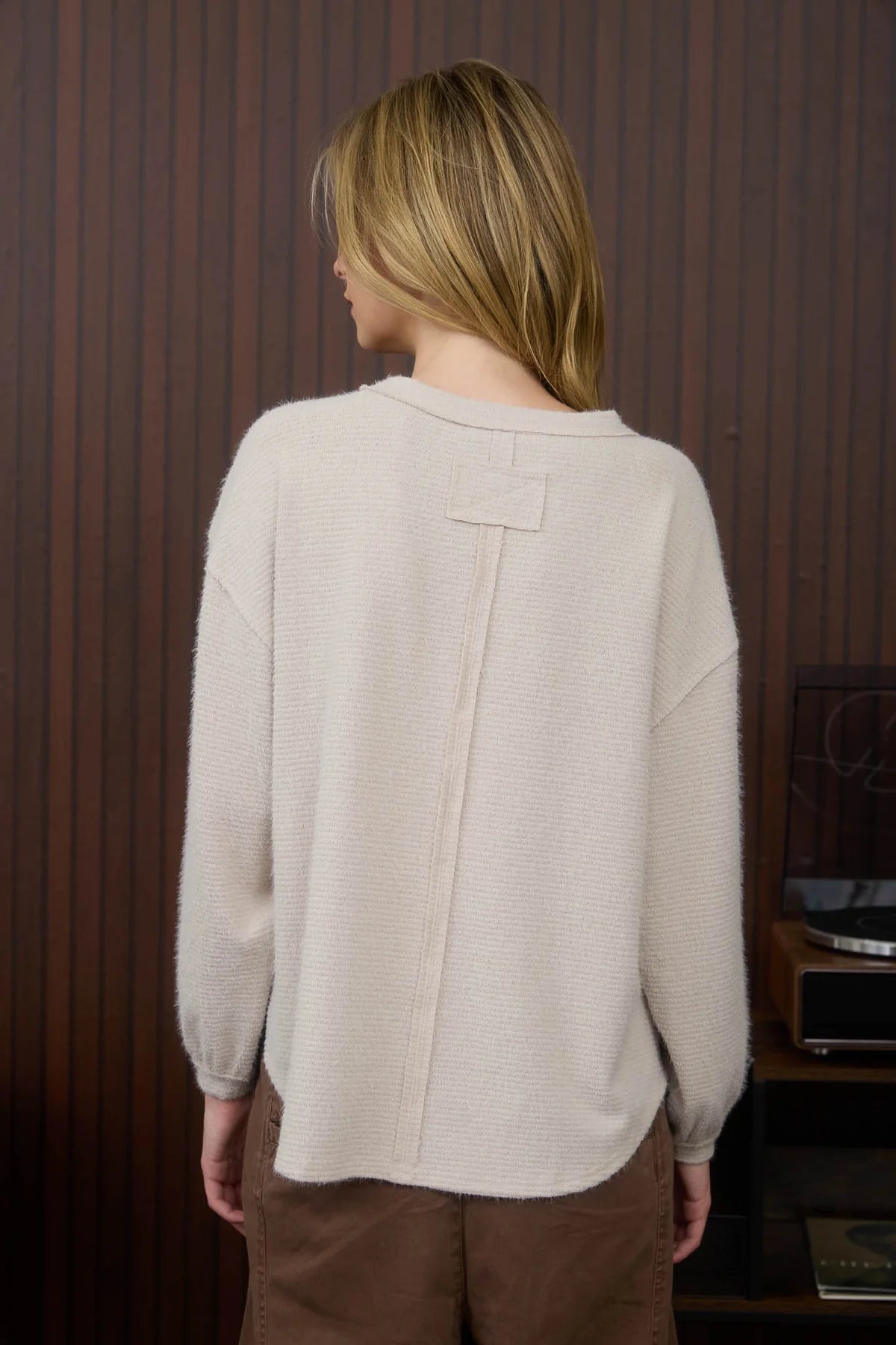 Round Neck Long Sleeve Fuzzy Knit Top