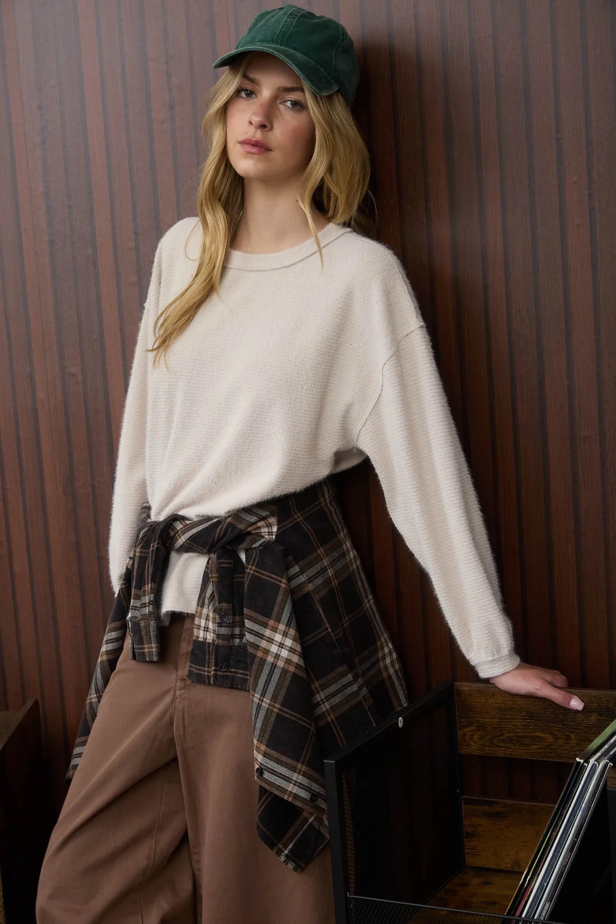 Round Neck Long Sleeve Fuzzy Knit Top