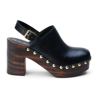 Bongo Black Vegan Leather Wood Clogs Vintage Y2K 1990s Shoes Heels Womens 9  | eBay