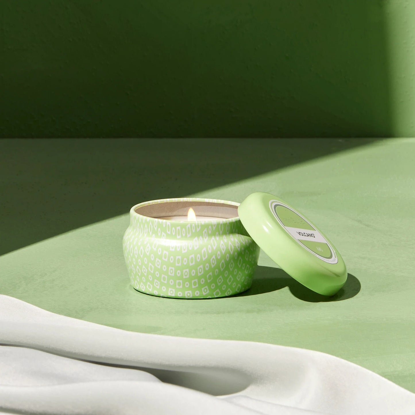 VOLCANO ICED MATCHA PRINTED MINI TIN CANDLE, 3 OZ.