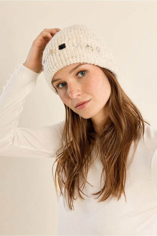 Rhinestone Detail Knit Hat