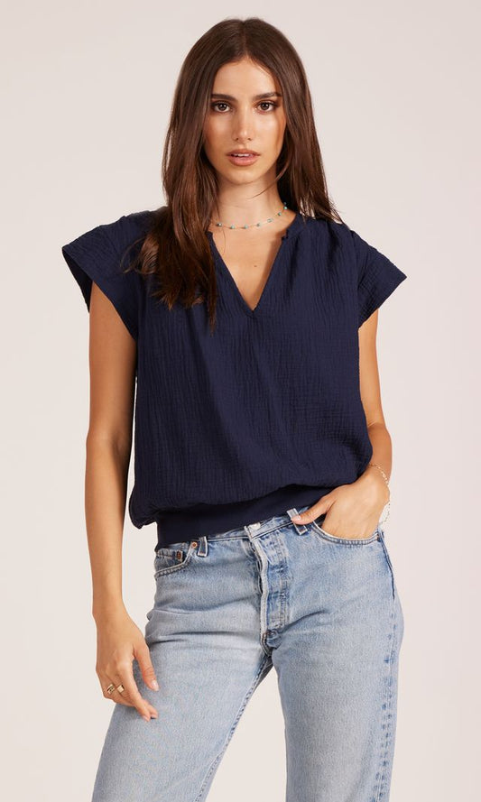 Gwen Split Neck Tee by bobi Los Angeles