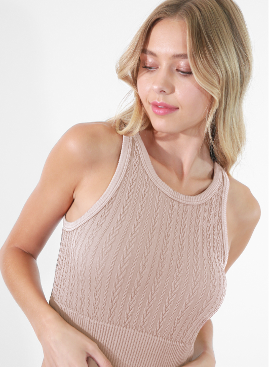 CABLE KNIT HIGH NECK CROP TOP