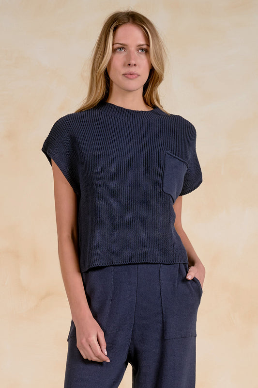Cap Sleeve Crew Neck Sweater