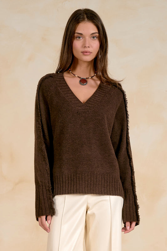 Frayed V-Neck Sweater