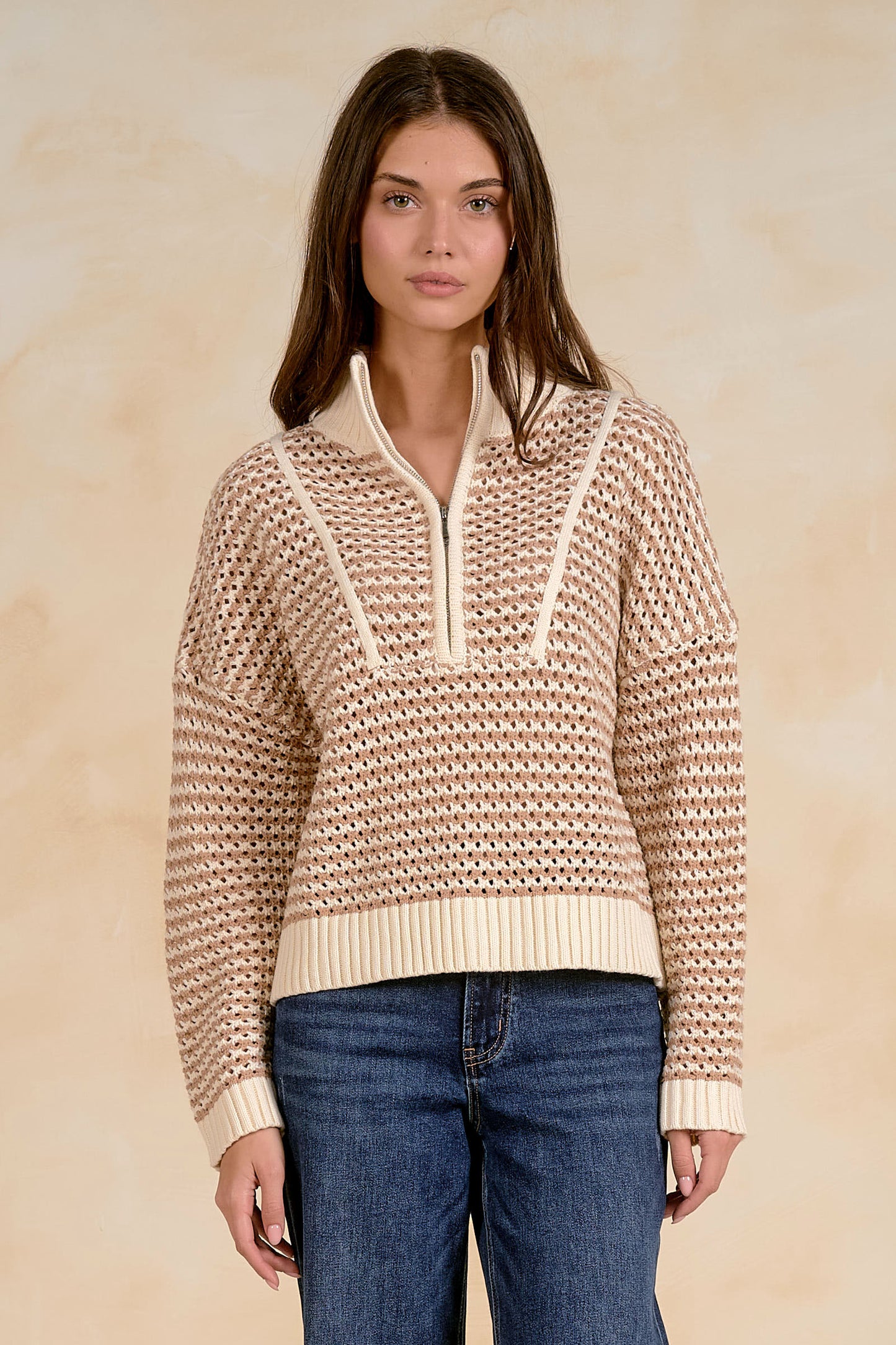 1/4 Zip Open Knit Sweater