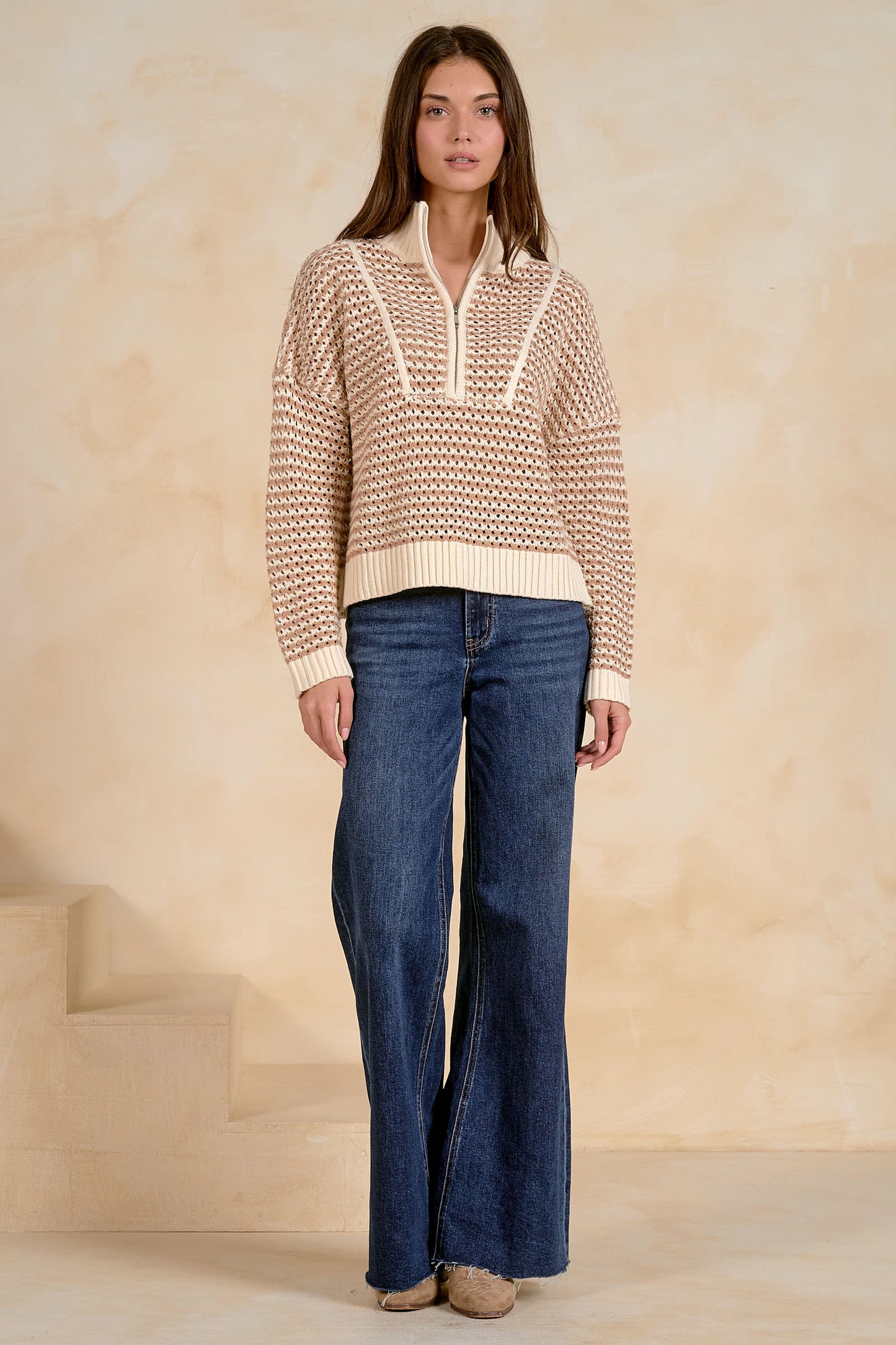 1/4 Zip Open Knit Sweater