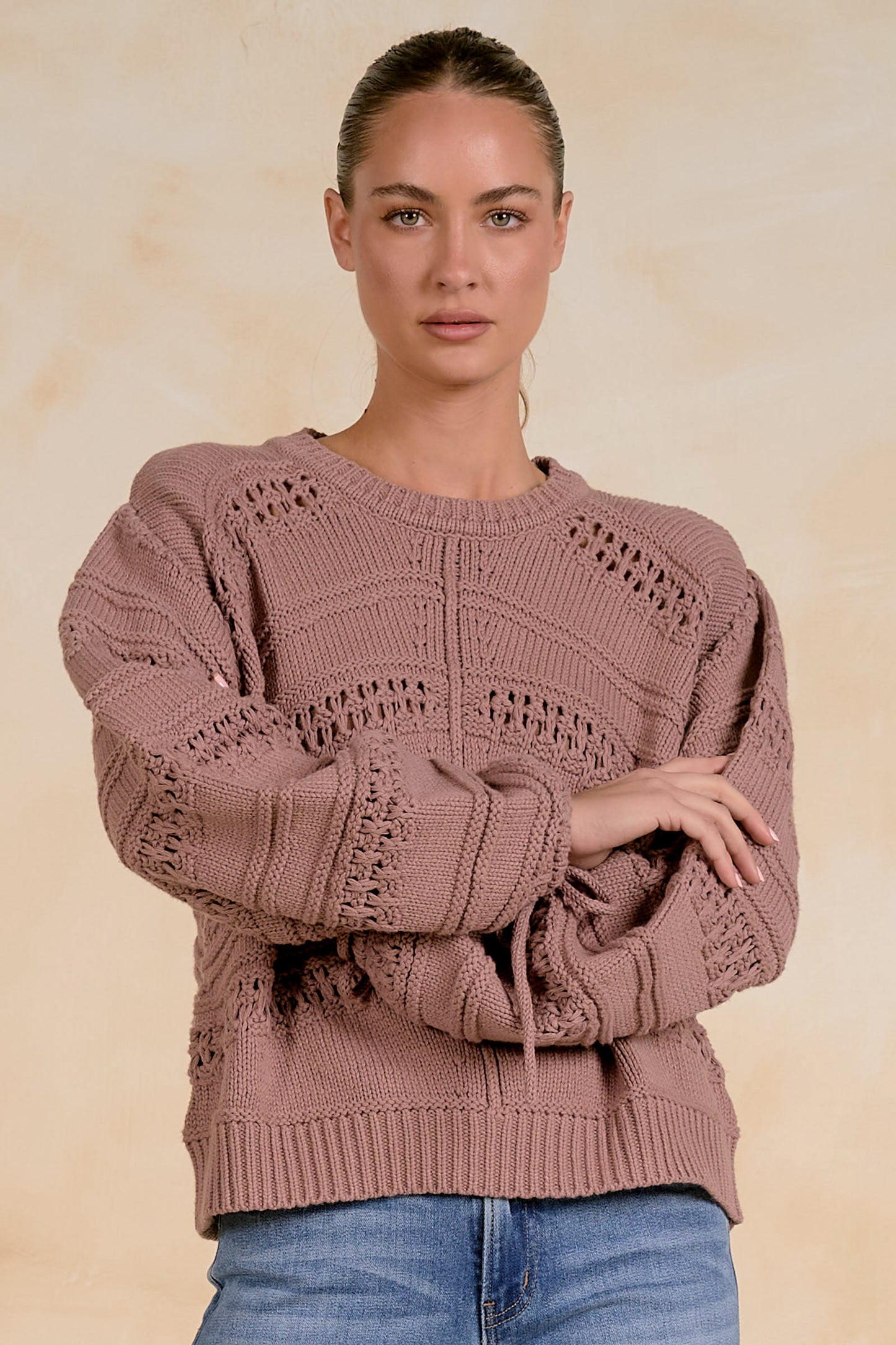 Open Knit Tie Detail Sweater