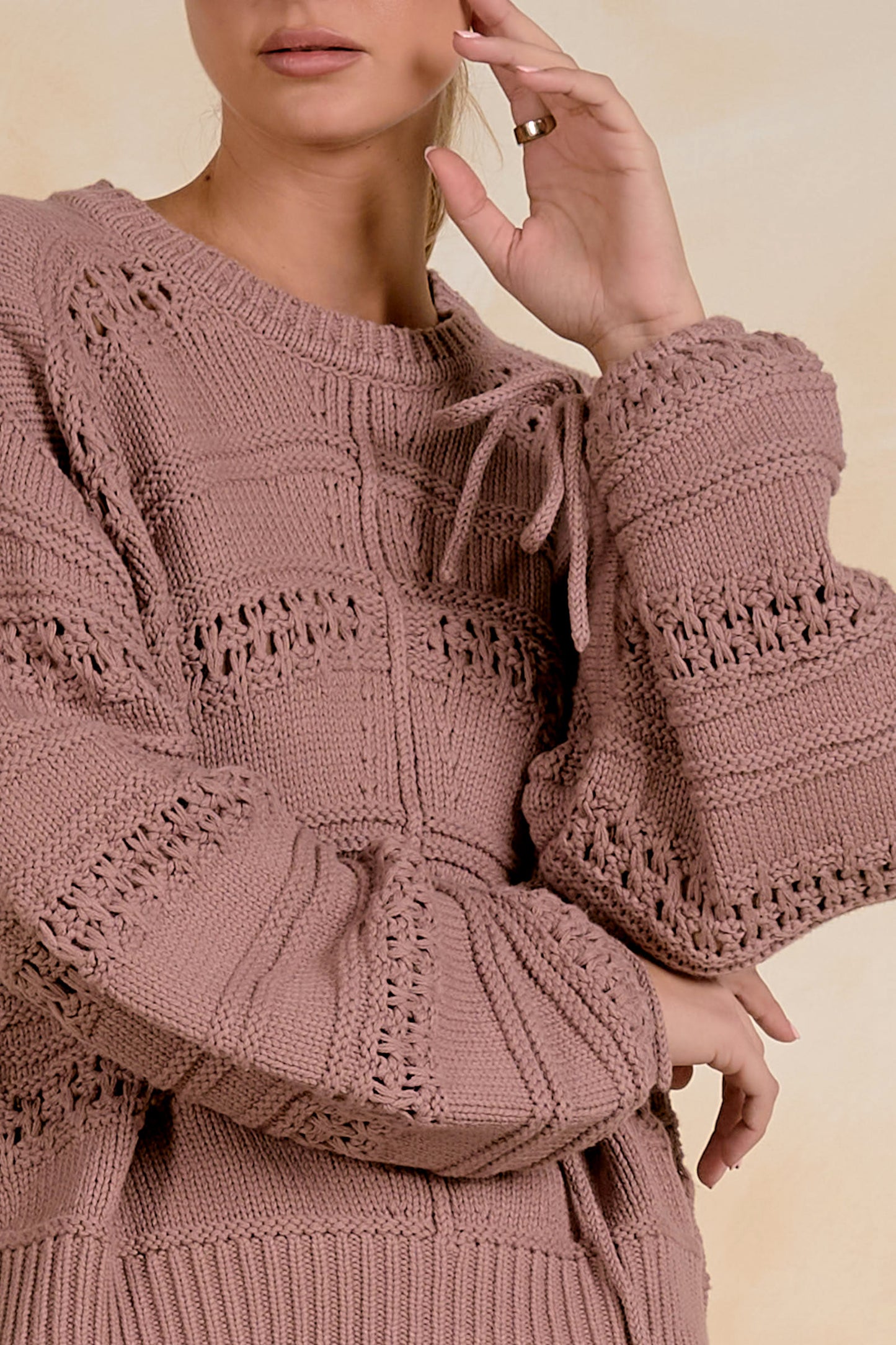 Open Knit Tie Detail Sweater