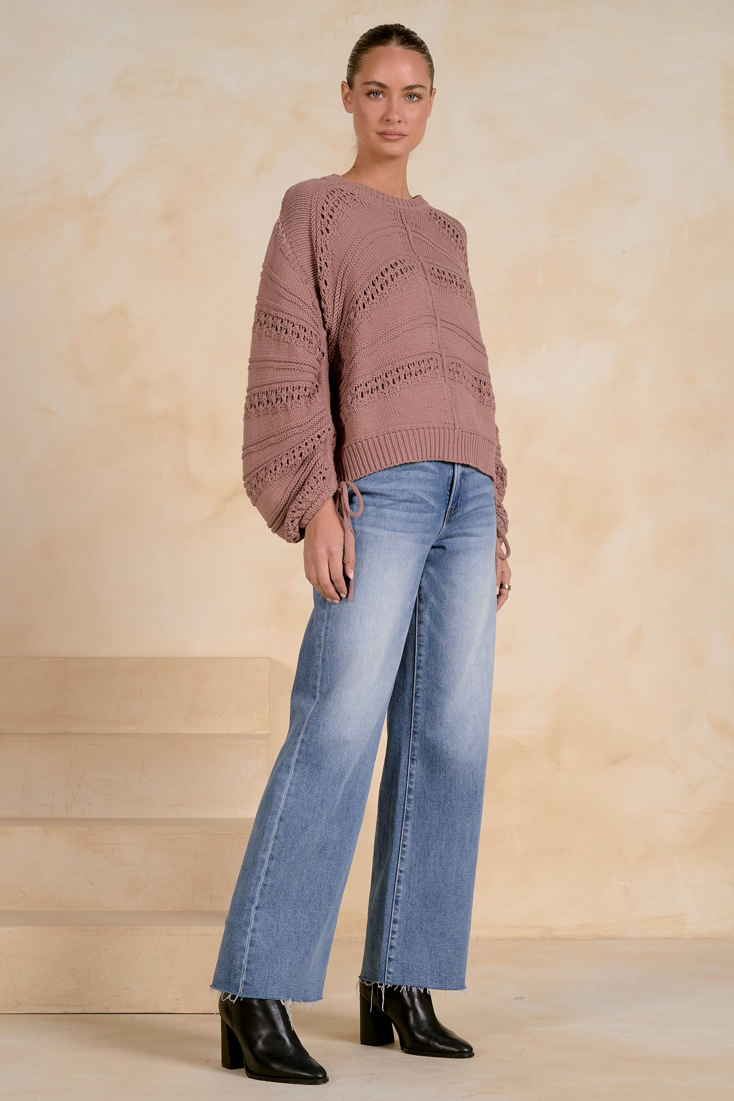 Open Knit Tie Detail Sweater