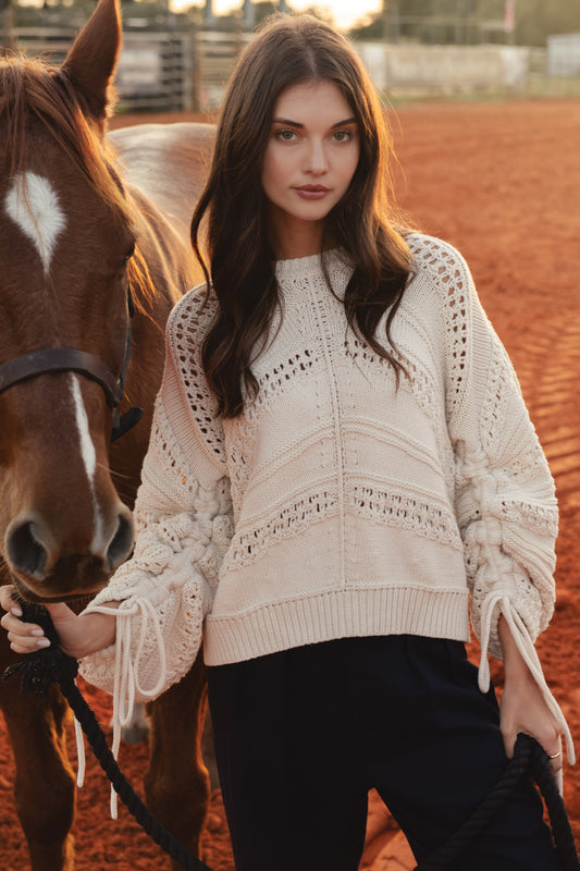 Open Knit Tie Detail Sweater