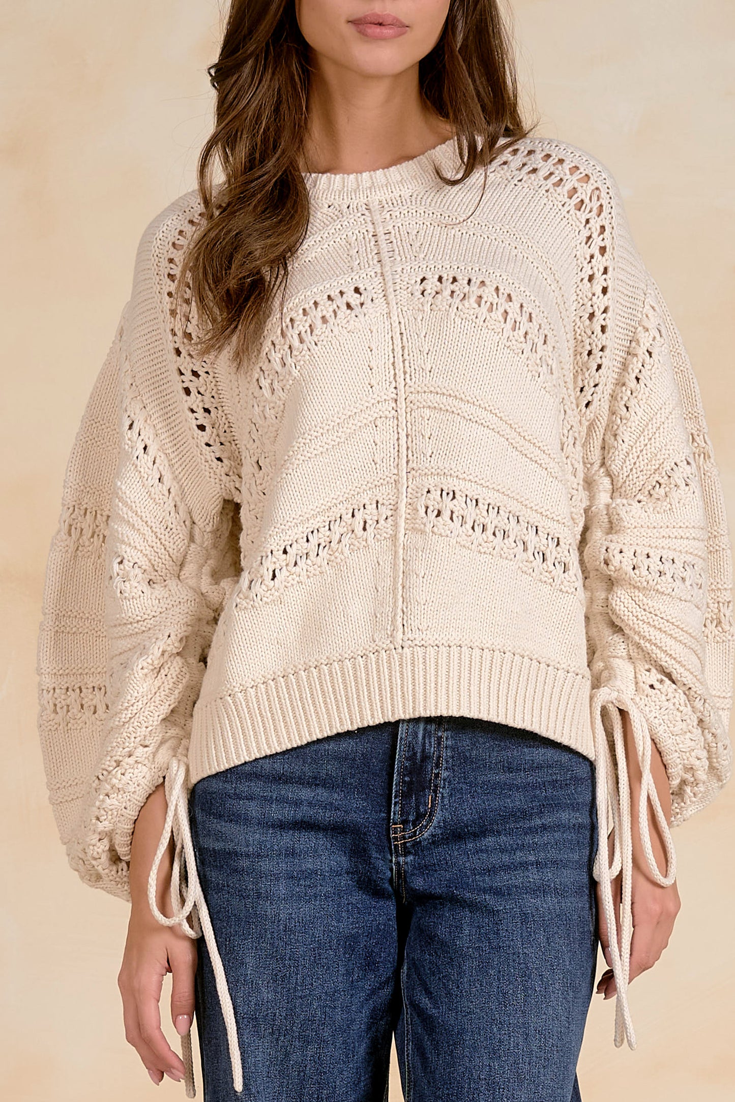 Open Knit Tie Detail Sweater