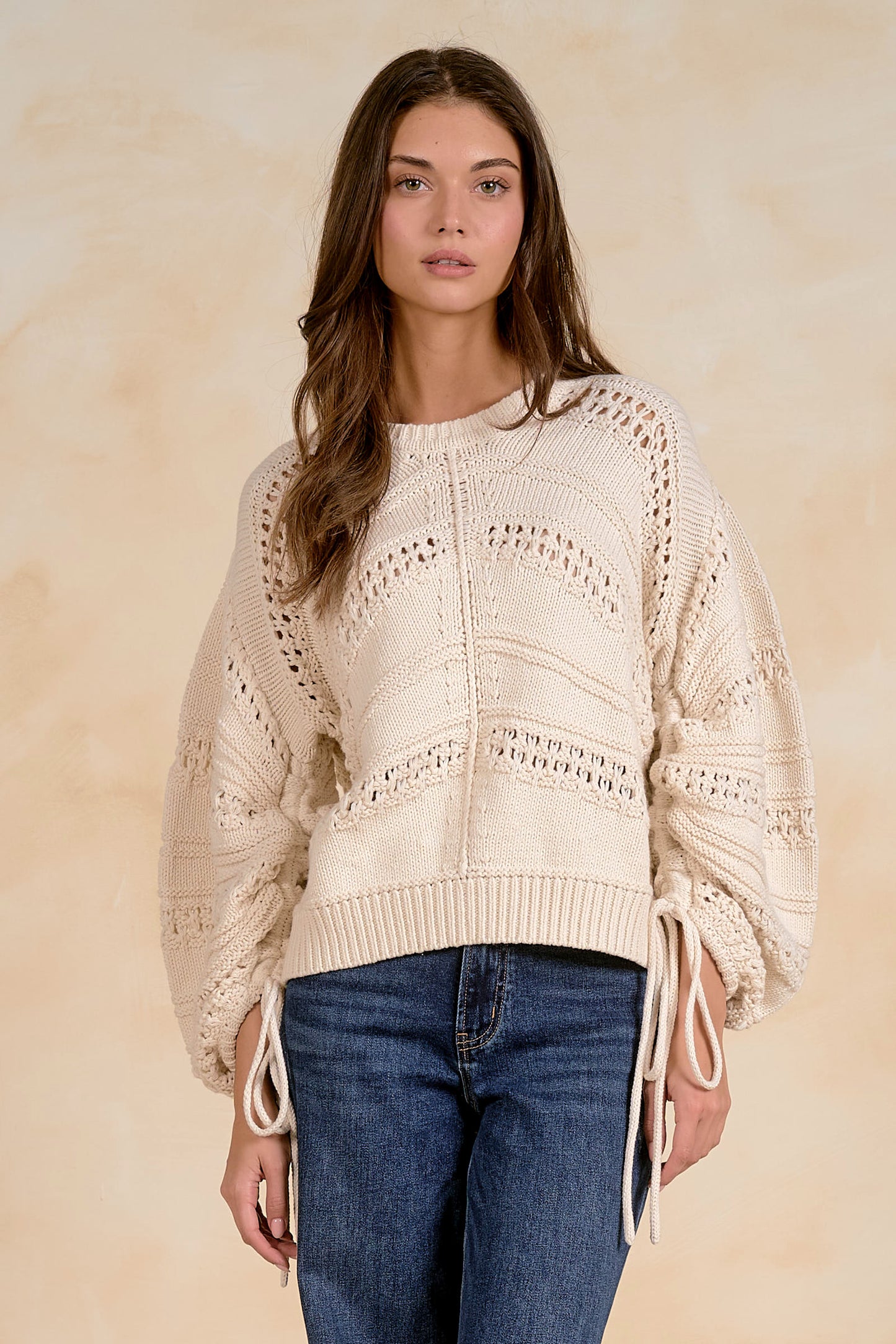 Open Knit Tie Detail Sweater