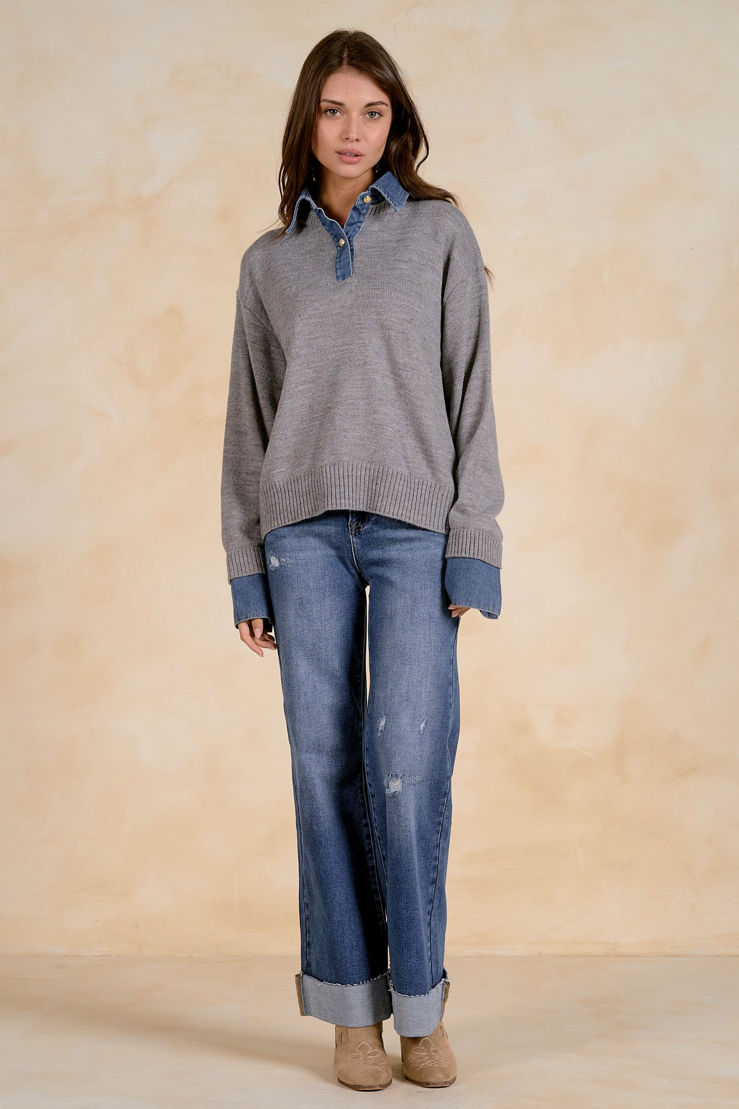 Collared Denim Sweater