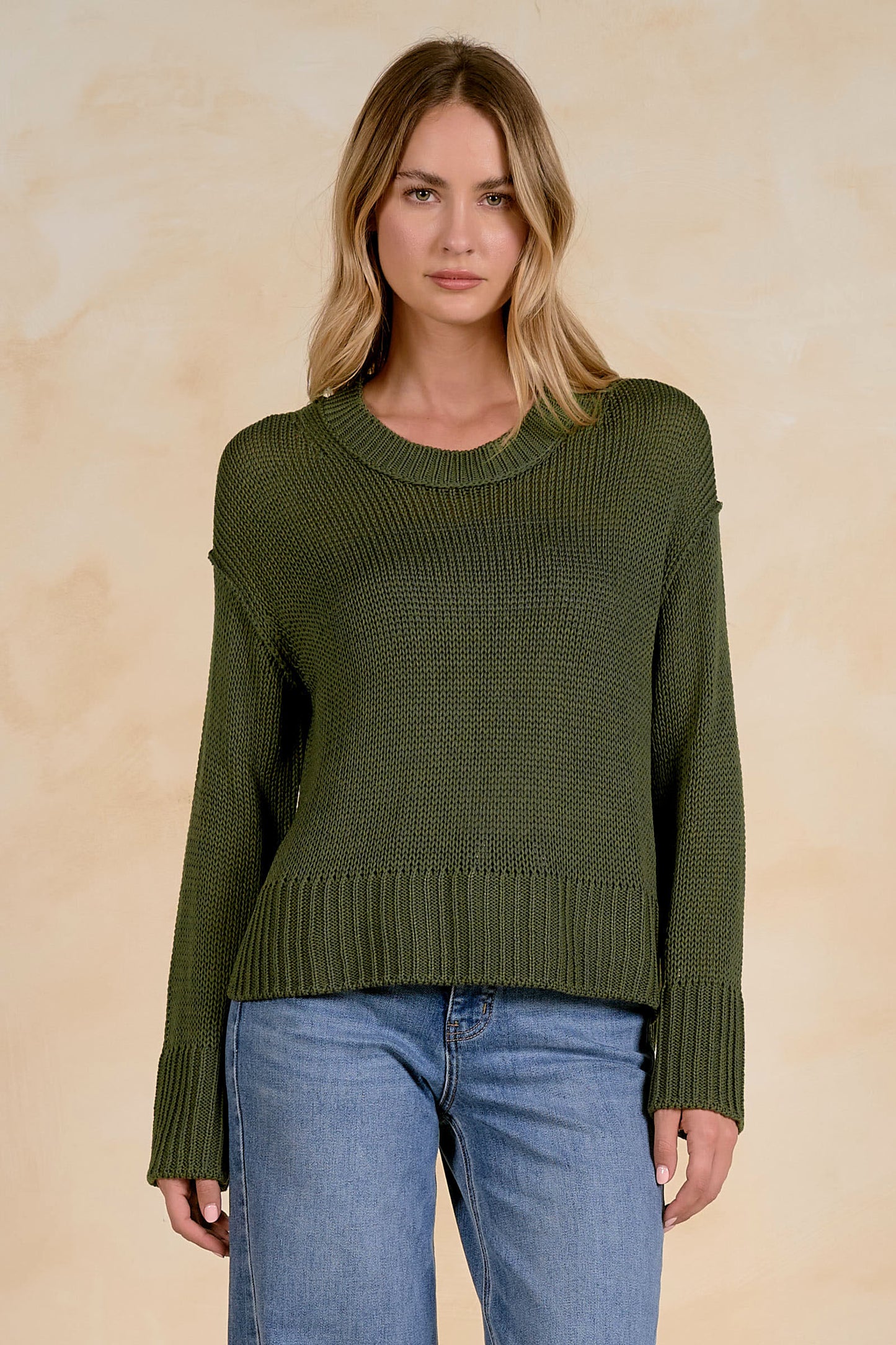 Open Knit Crewneck Sweater