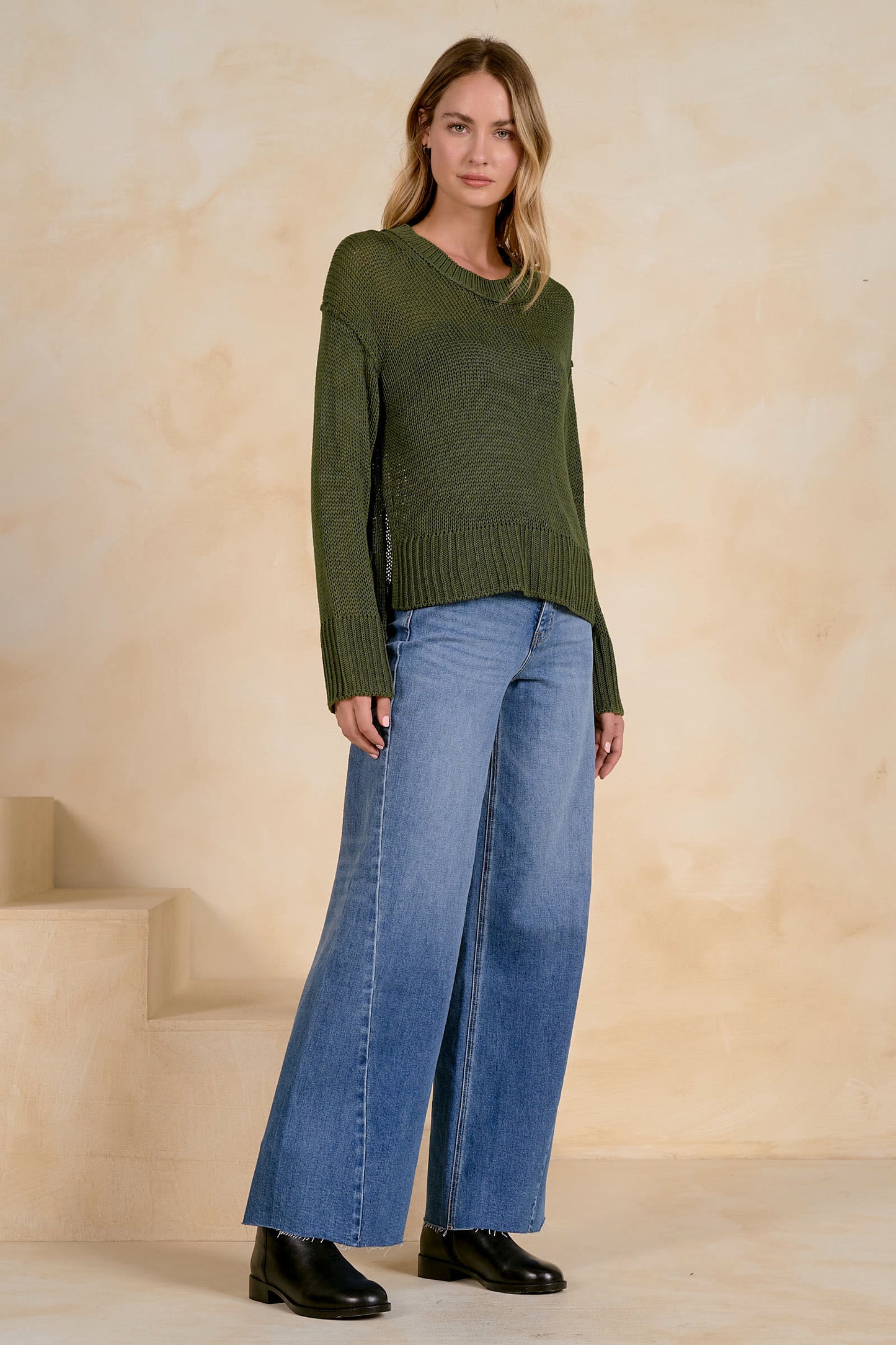 Open Knit Crewneck Sweater