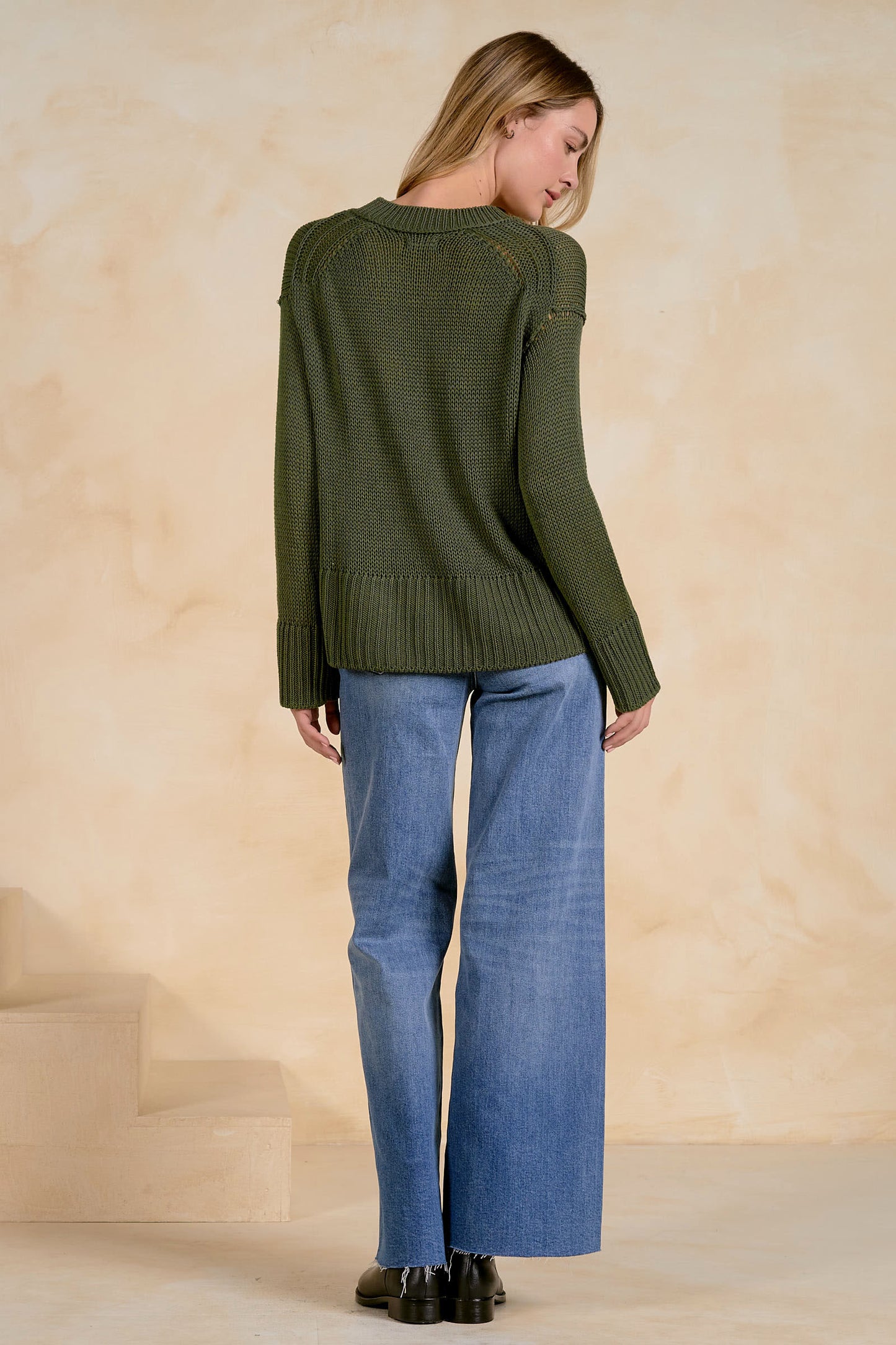 Open Knit Crewneck Sweater