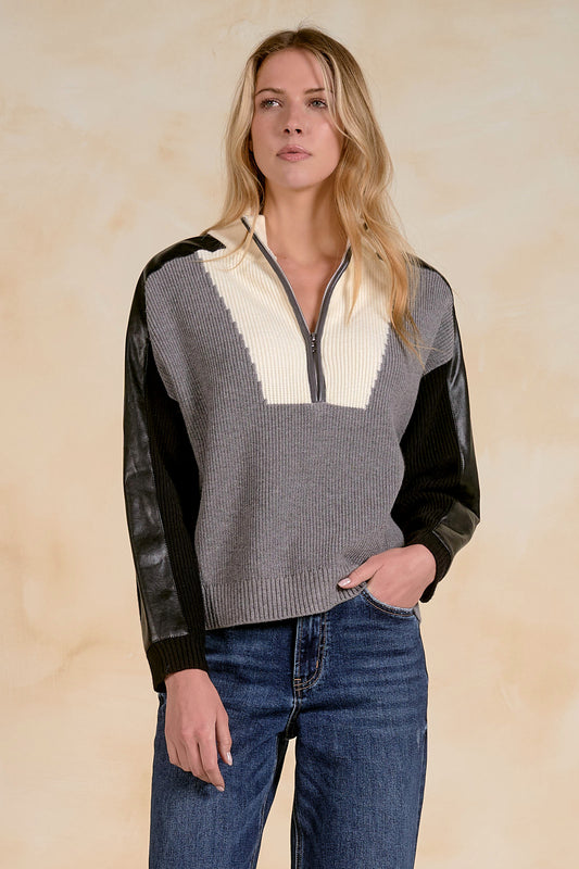Quarter Zip Color Block Sweater