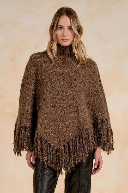 Fringed Turtleneck Poncho
