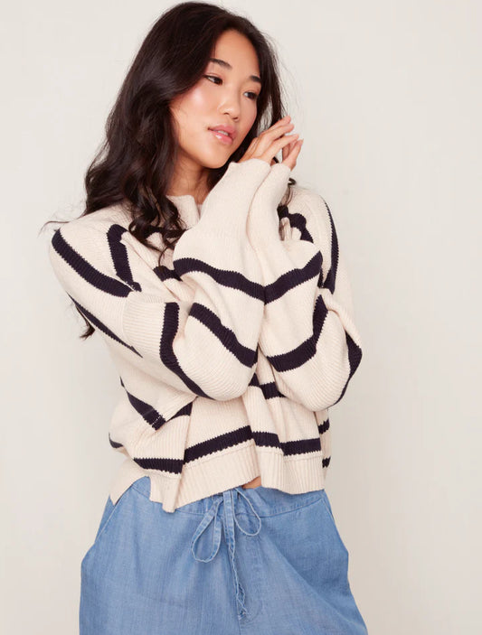 SUMIRE LONG SLEEVE CREW NECK PULLOVER - STRIPES