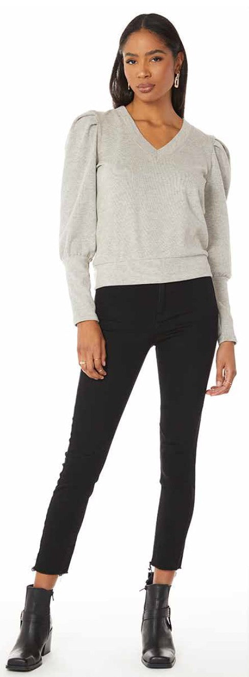 PUFF SLEEVE V-NECK SWEATSHIRT