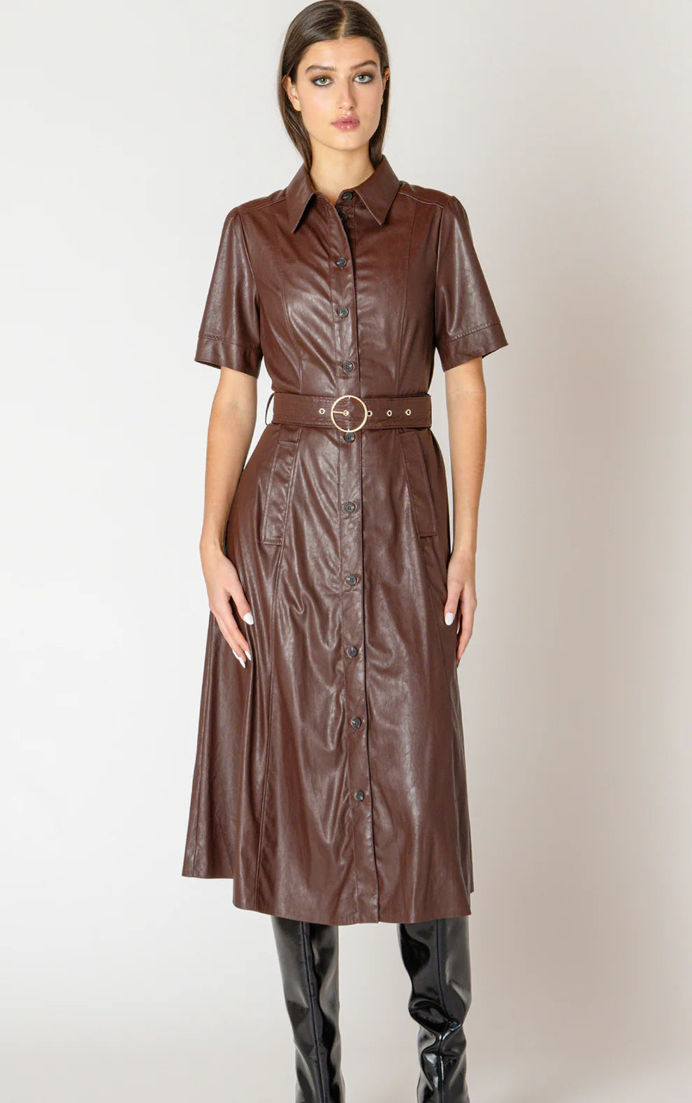 Belted Shirt Dress by Dex