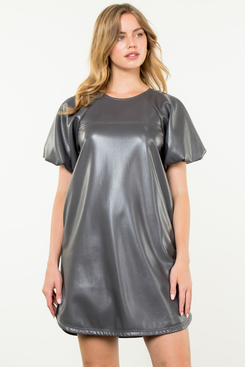 PUFF SLEEVE LEATHER DRESS