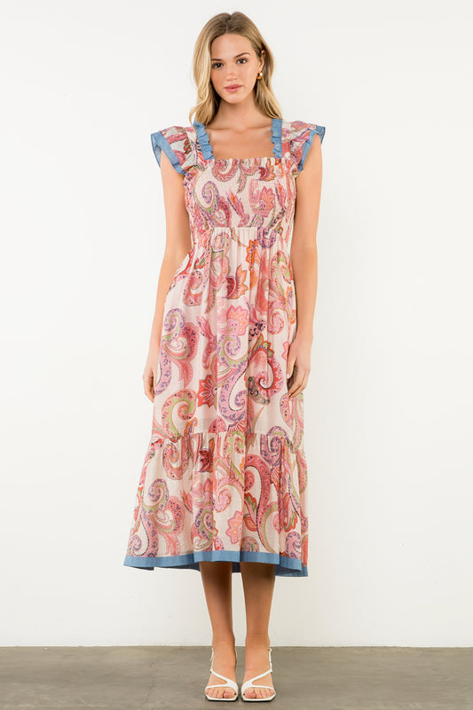 FLUTTER SLEEVE PRINT MAXI DRESS