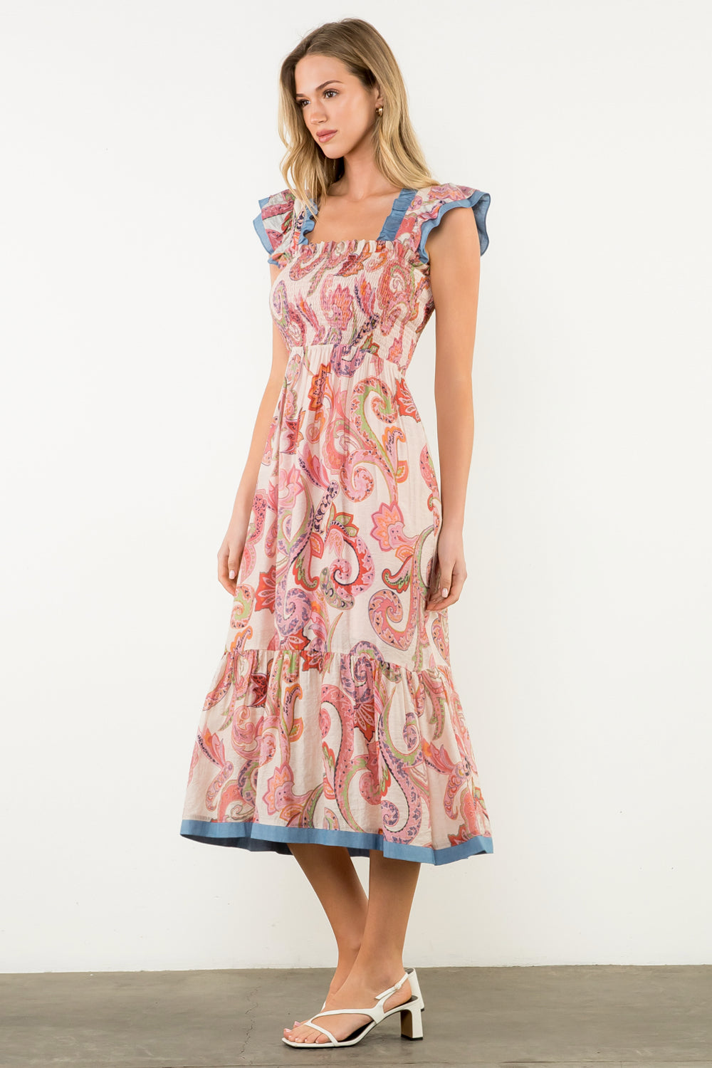 FLUTTER SLEEVE PRINT MAXI DRESS
