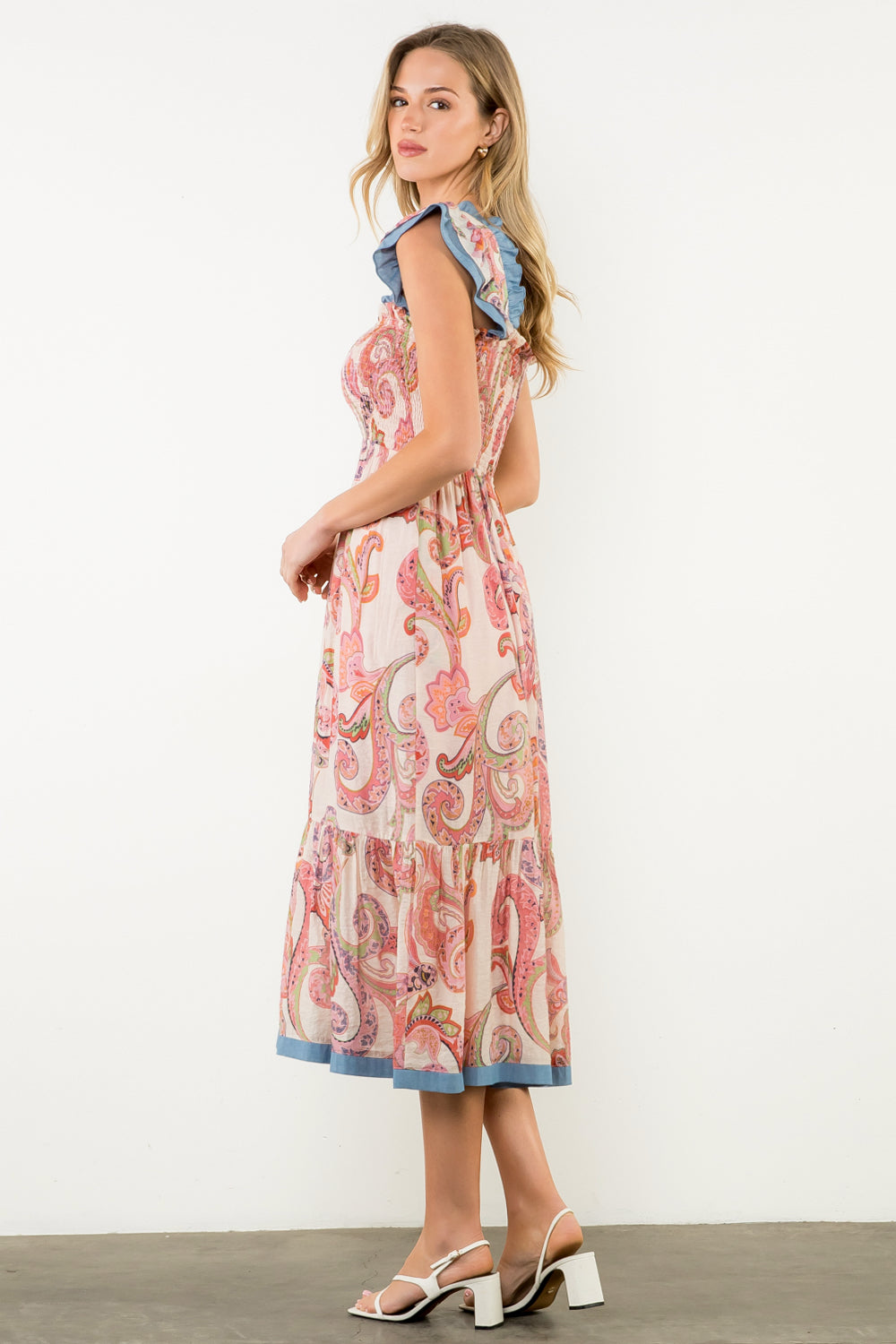 FLUTTER SLEEVE PRINT MAXI DRESS