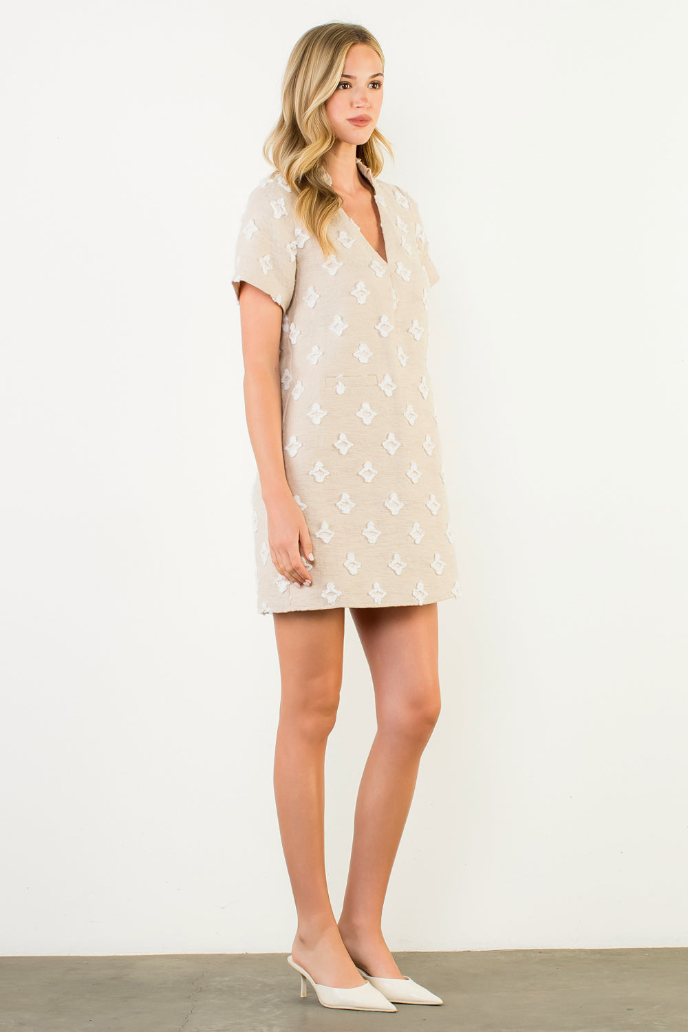 Short Sleeve Mixed Media Shift Dress