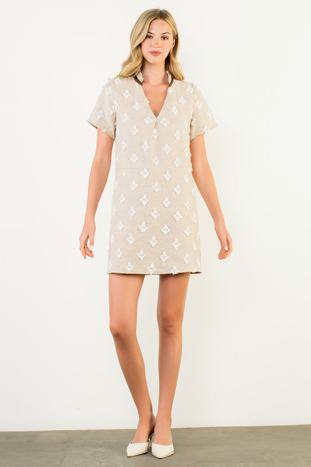 Short Sleeve Mixed Media Shift Dress