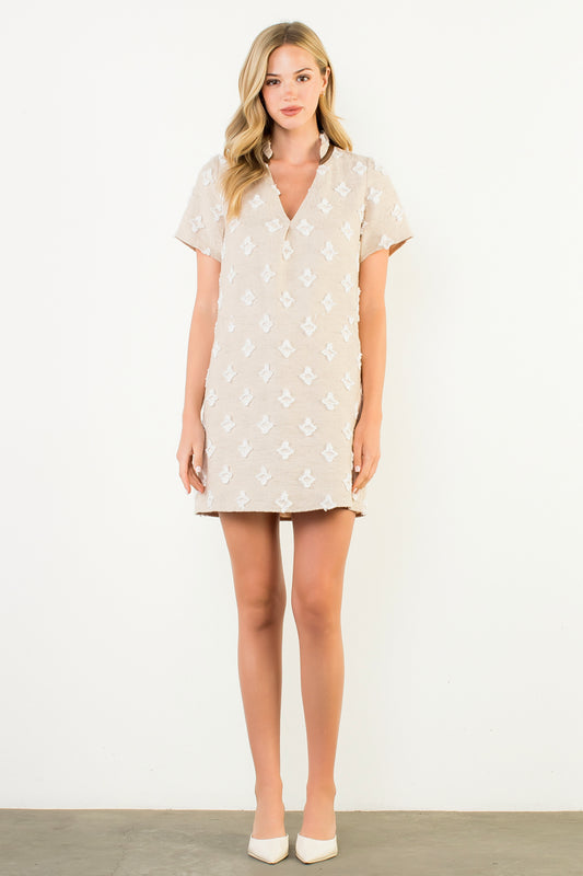 Short Sleeve Mixed Media Shift Dress