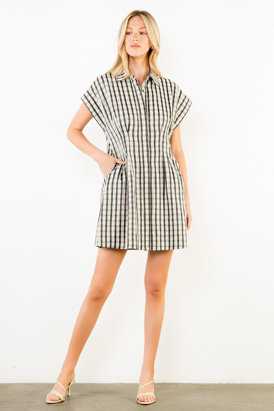 Short Sleeve Checkered Pattern Dress