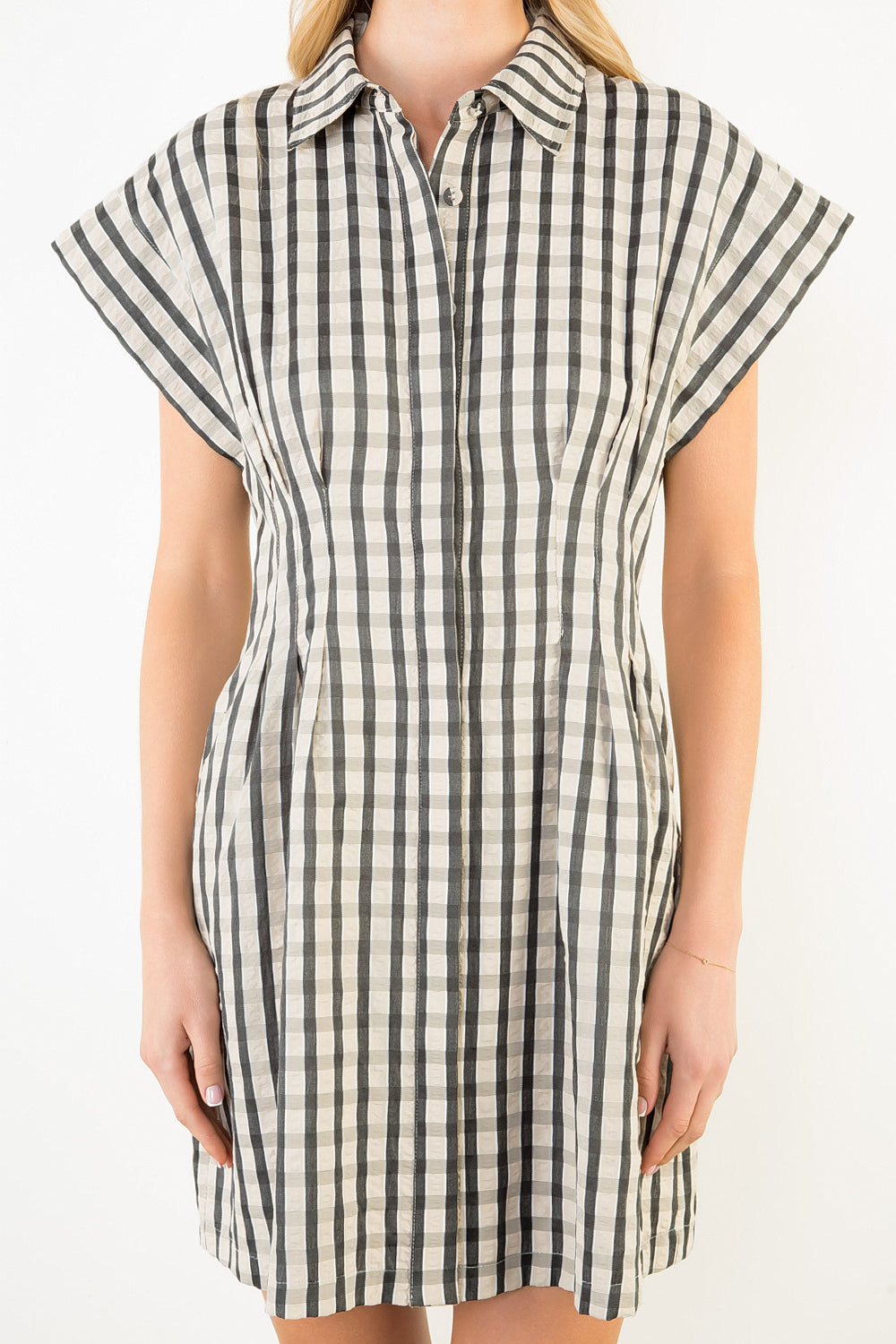 Short Sleeve Checkered Pattern Dress