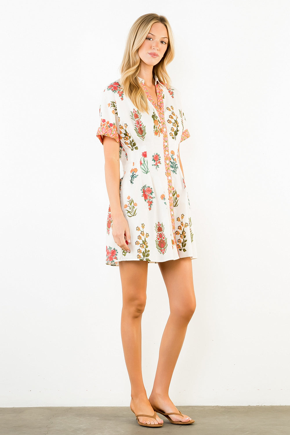Short Sleeve Floral Patterned Dress